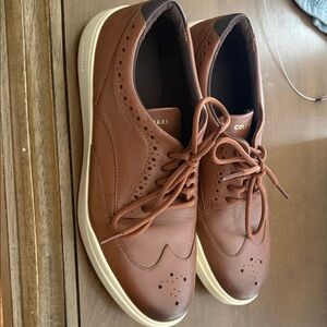 Cole Haan Brown Leather Wingtip Oxfords with White Sole
